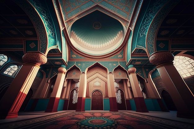 beautiful mosque interior with sparkling light