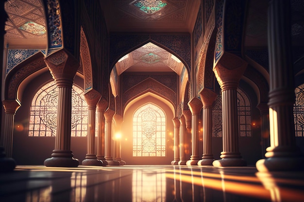 beautiful mosque interior with sparkling light