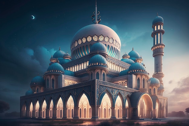 beautiful mosque at night with milky way sky background