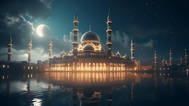 Beautiful mosque Ramadan Kareem generative ai