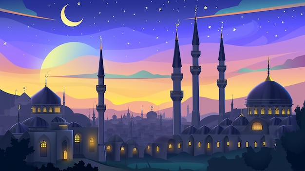 Beautiful mosques and minarets are shown