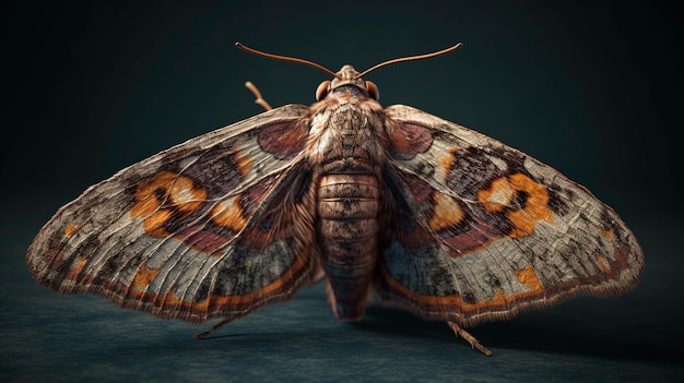 Beautiful moth with spreaded wings on grey background Generative AI