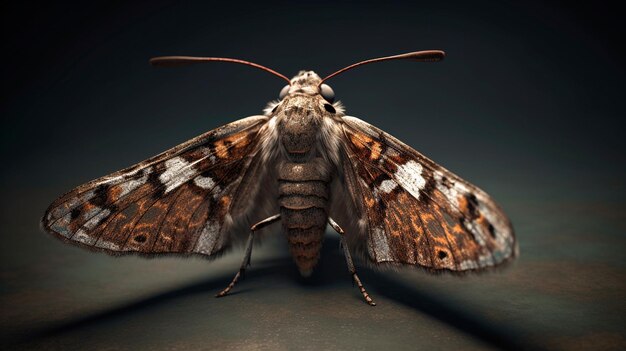 Beautiful moth with spreaded wings on grey background Generative AI