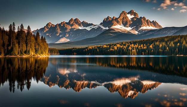 Photo beautiful mountain lake strbske pleso in slovakia