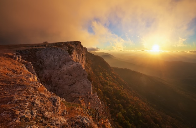 Beautiful mountain landscape in autumn time during sunset