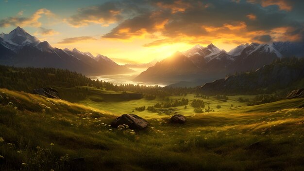 beautiful mountain landscape in the morning with mist