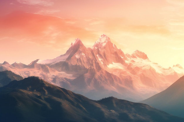 Beautiful mountain landscape at sunrise digital drawing