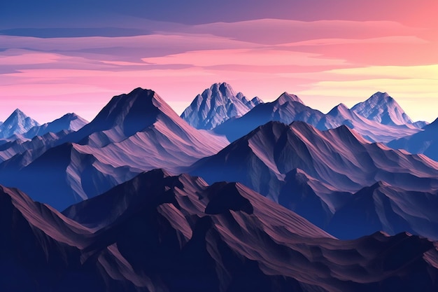 Beautiful mountain landscape at sunset digital drawing