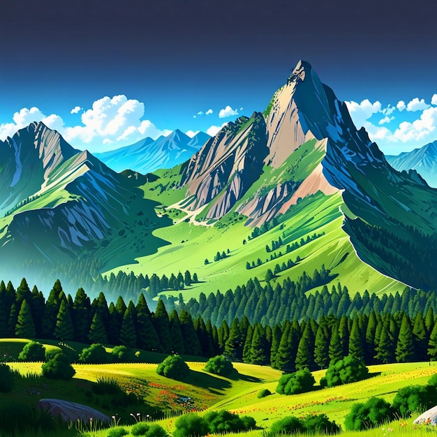 Beautiful mountain landscape with blue sky Generative Ai