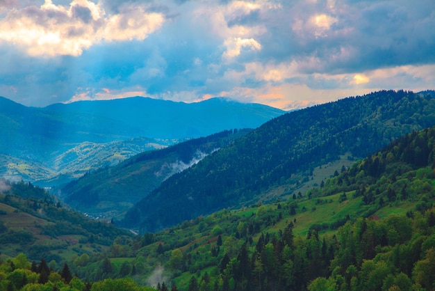 Beautiful mountain landscape with dramatic sky horizontal photo