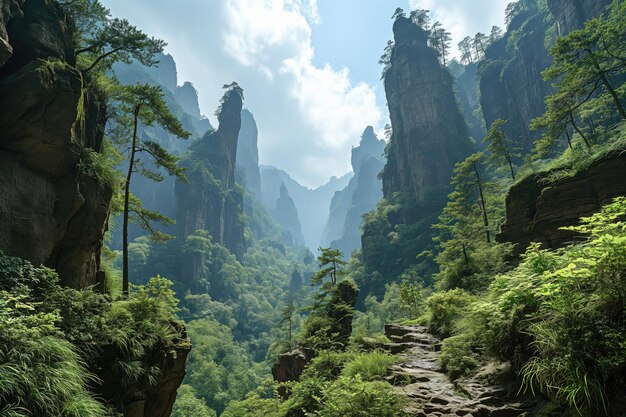 beautiful mountain landscape with natural stone pillars and cliffs