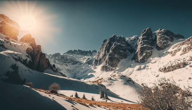 a beautiful mountain range with snowcapped peaks representing the beauty of nature