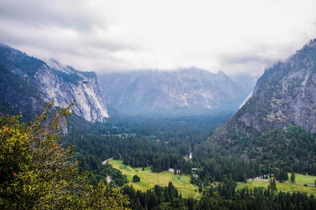 Beautiful mountain scape and valley at Yosemite National Park