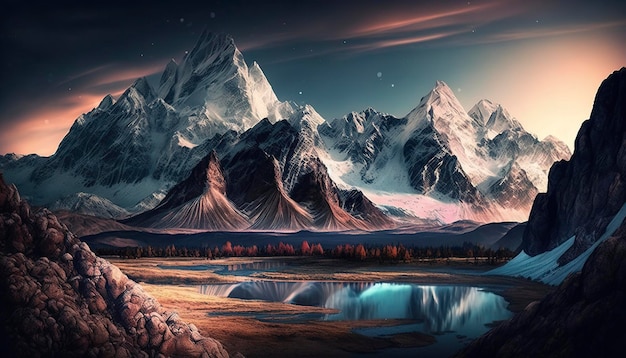 beautiful mountain scenery, creative ai