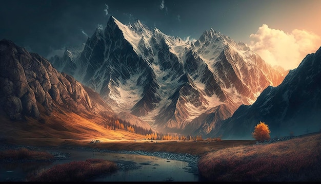 beautiful mountain scenery, creative ai