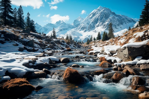 Beautiful mountain stream in the mountainsgenerative ai