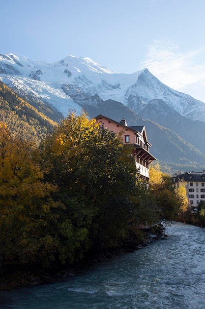 Beautiful mountain view with building