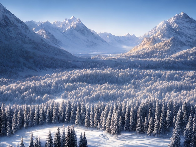 The beautiful mountains are shrouded in mystery by the winter season.