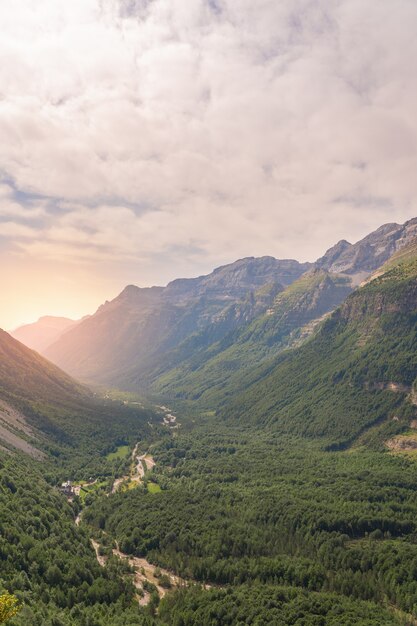 Beautiful mountains landscape during sunset A scenic view of a colorful sky above the mountains