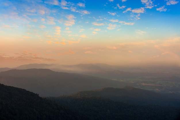 Beautiful mountains and sky in the morningMountains under mist