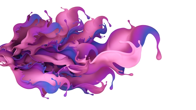 Beautiful multi-color splash of liquid or paint. 3D illustration, 3D visualization.