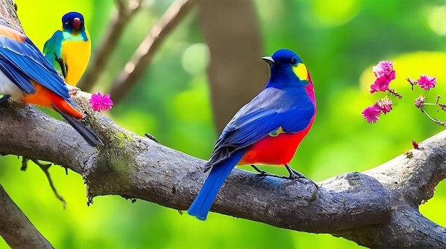 Beautiful Multi Colored Birds Colorful Birds In Nature Scene