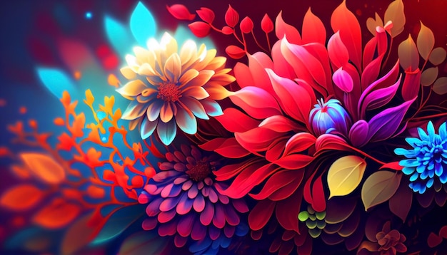 Beautiful multicolored flowers in bright saturated colors