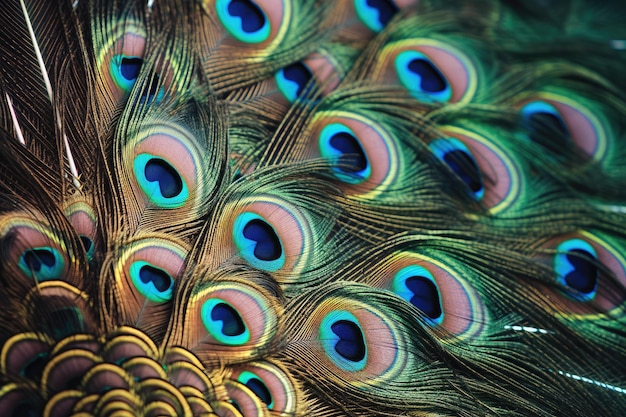 Beautiful multicolored peacock feathers natural texture background panorama