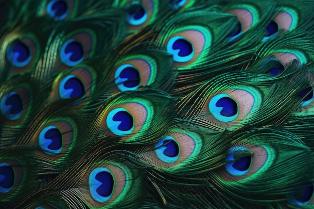 Beautiful multicolored peacock feathers natural texture background panorama