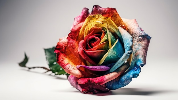 Beautiful multicolored rose isolated on white background closeupgenerative ai