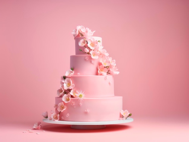 Beautiful multitiered cake decorated with flowers