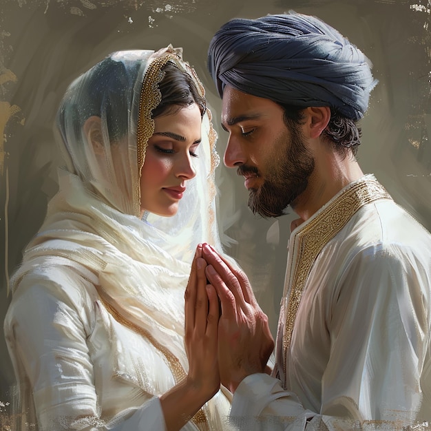 Photo beautiful muslim couple praying high detail realism