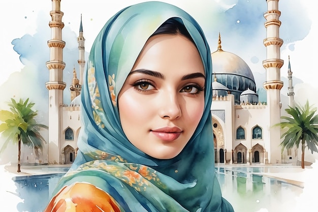 beautiful Muslim woman water color