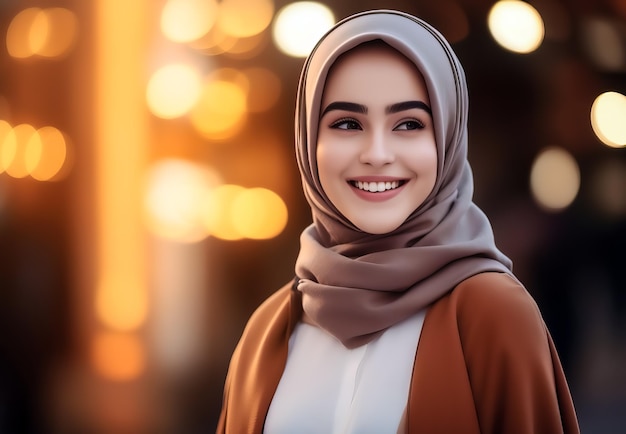 beautiful muslim women smiling wearing hijab clothes