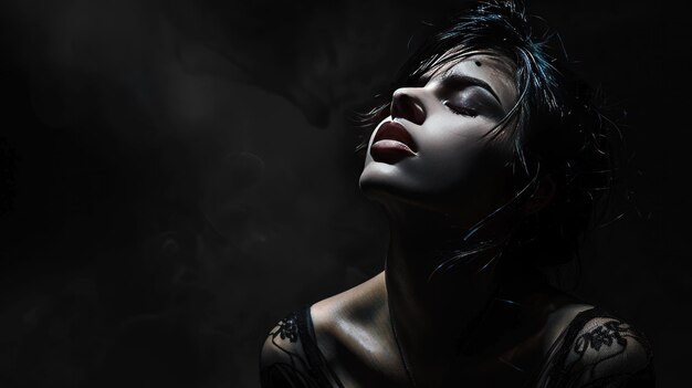 Beautiful mysterious vampire woman39s face model in dark style AI generated image