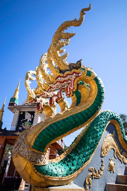 Beautiful Naga image In old temple Thailand