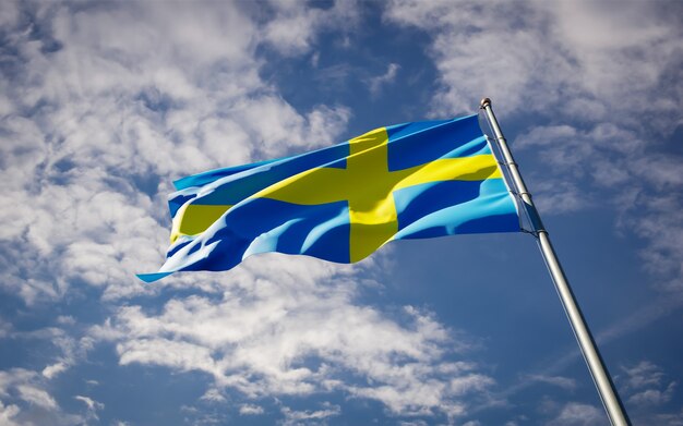 Beautiful national state flag of Sweden fluttering