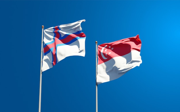 Beautiful national state flags of Faroe Islands and Singapore together