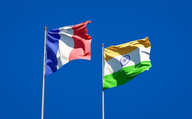 Beautiful national state flags of France and India together