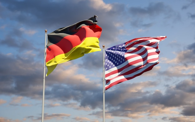 Beautiful national state flags of Germany and USA together