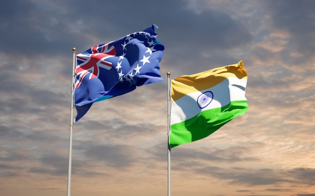 Beautiful national state flags of India and Cook Island together