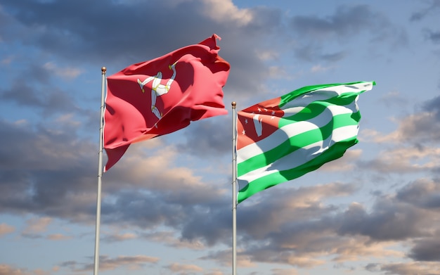 Beautiful national state flags of Isle of Mann and Abkhazia together