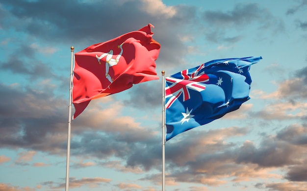 Beautiful national state flags of Isle of Mann and Australia together