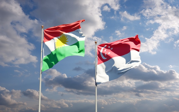 Beautiful national state flags of Kurdistan and Singapore together