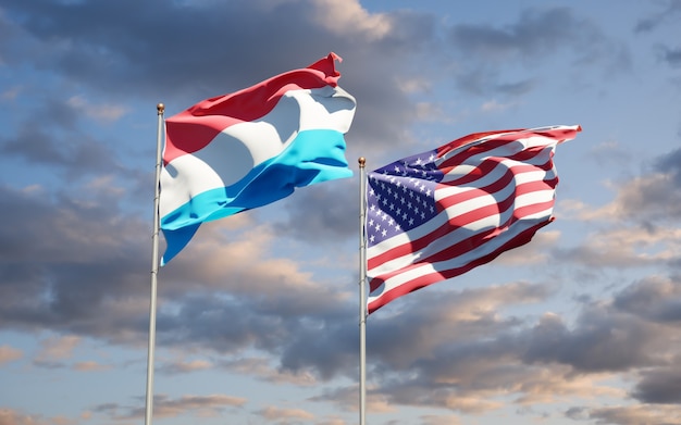 Beautiful national state flags of Luxembourg and USA together