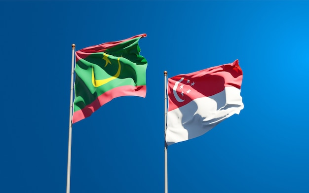 Beautiful national state flags of Mauritania and Singapore together