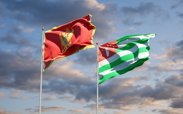 Beautiful national state flags of Montenegro and Abkhazia together