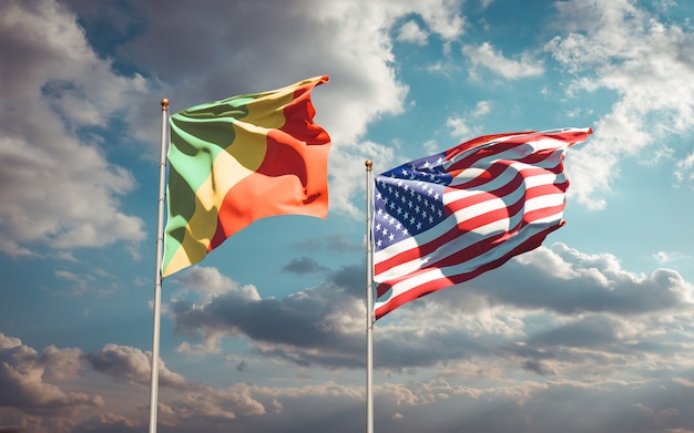 Beautiful national state flags of Republic of the Congo and USA together