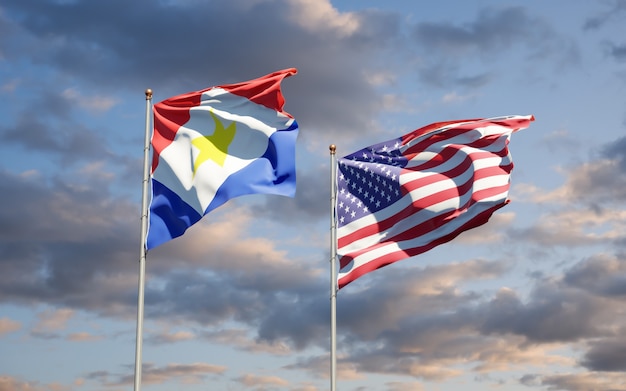 Beautiful national state flags of Saba and USA together