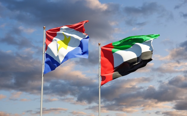 Beautiful national state flags at the sky background